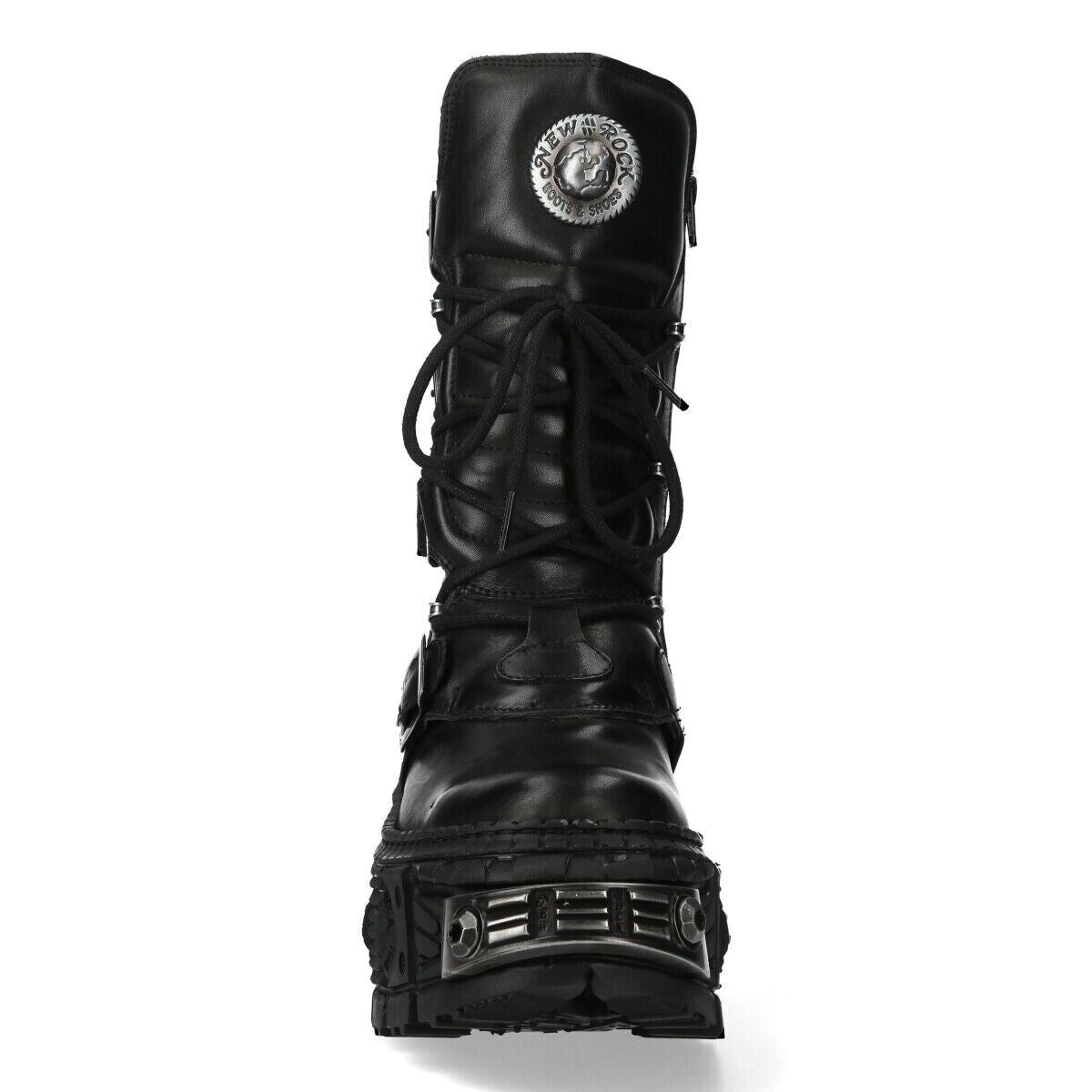 New Rock Mid Calf Gothic Leather Boots-WALL1473-S3 - Upperclass Fashions 