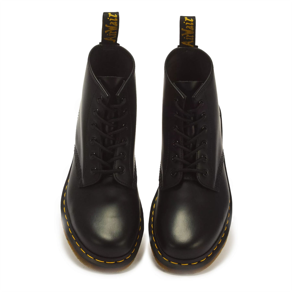 Dr Martens 101 Yellow Stitch Black Leather 6-Eye Ankle Boots - 26230001