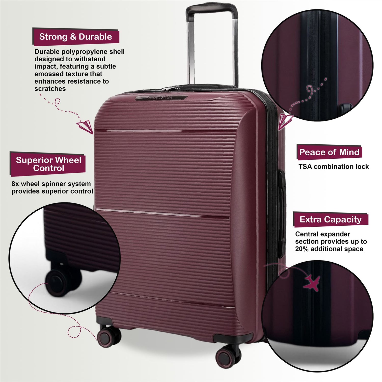 Abiko Large Hard Shell Suitcase in Burgundy
