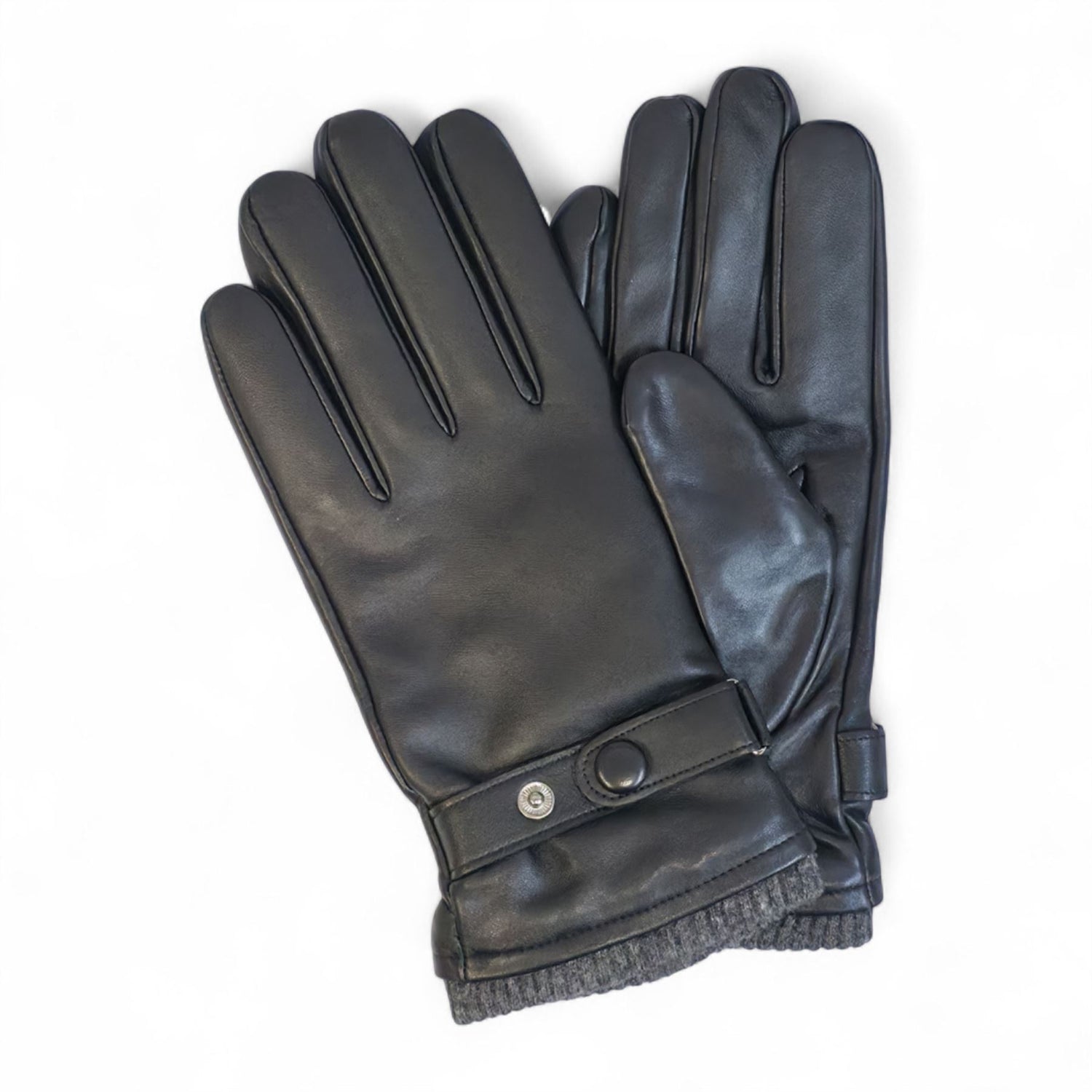 Men’s Italian Leather Warm Wool Lining Winter Knit Rib Gloves - M-LGV-105