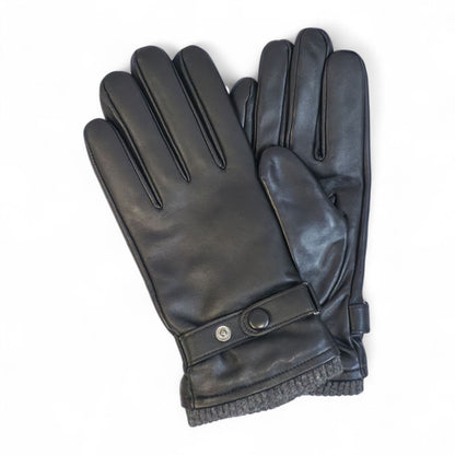 Men’s Italian Leather Warm Wool Lining Winter Knit Rib Gloves - M-LGV-105