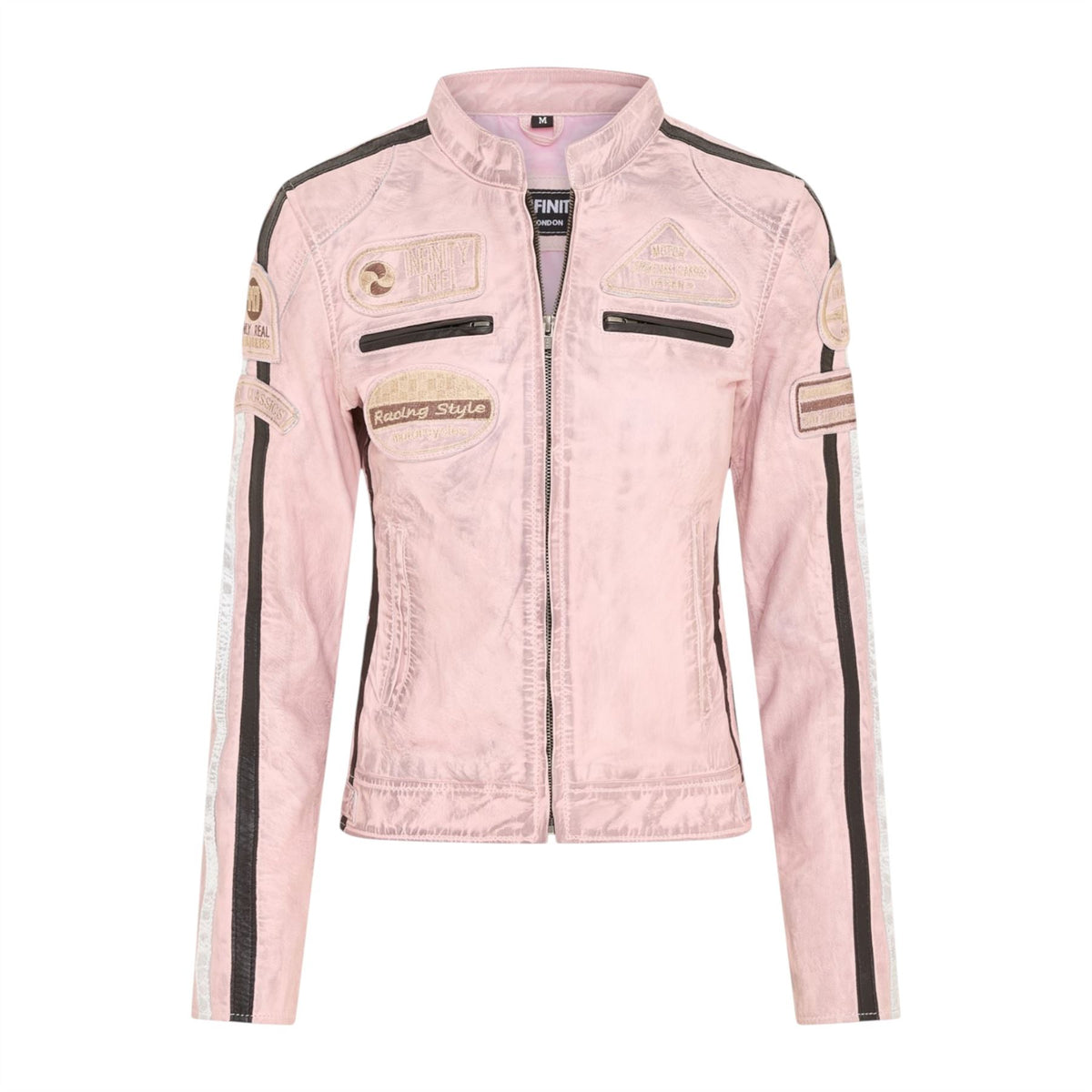 Womens Biker Racing Badges Leather Jacket-Eastleigh