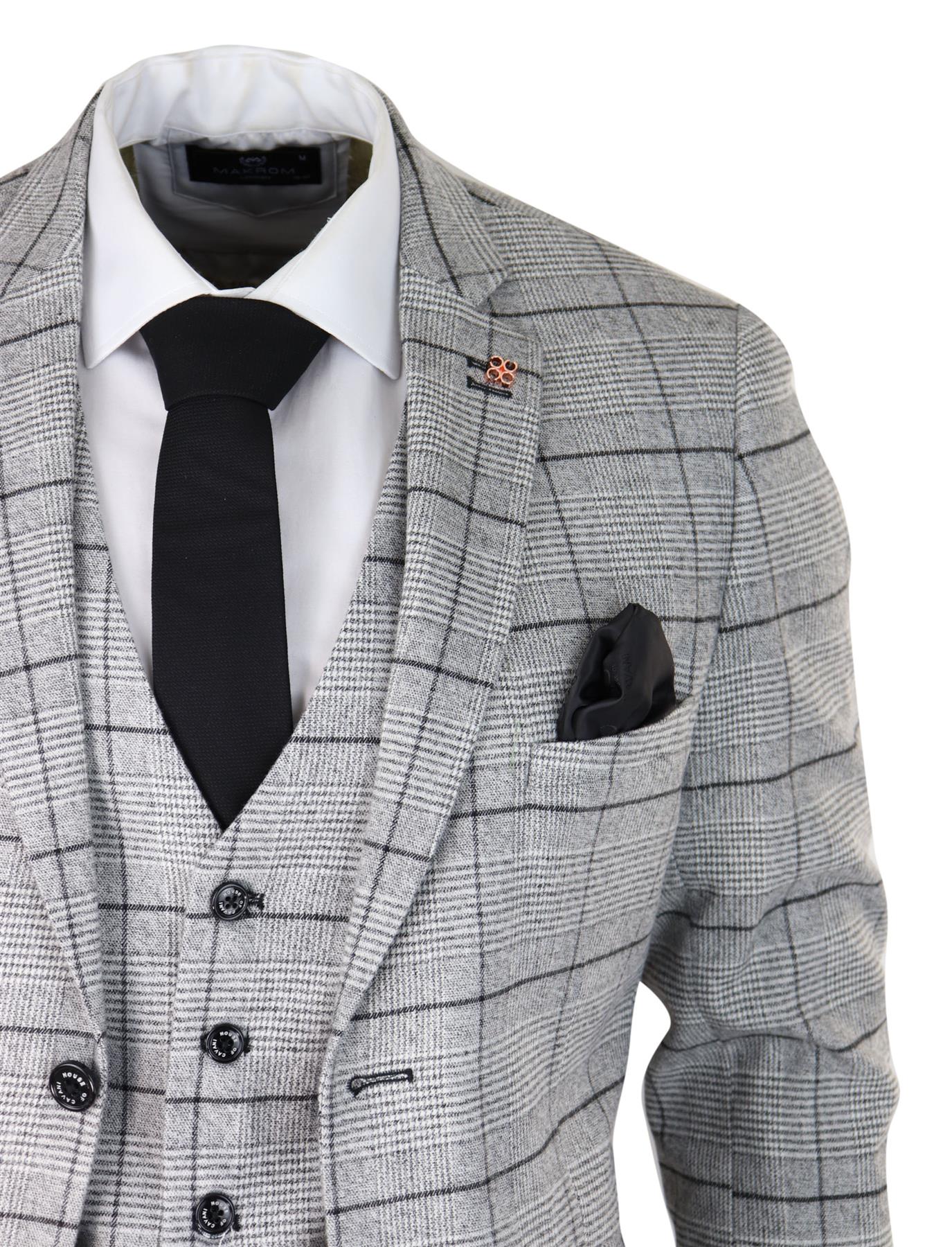 Mens 3 Piece Tweed Suit Grey Check Peaky Blinders 1920 Gatsby Wedding Suit - Upperclass Fashions 