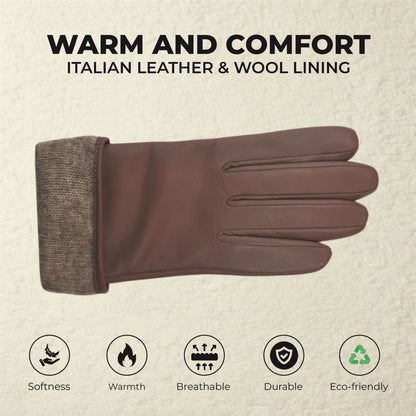 Womens Italian Leather Winter Buckle Soft Wool Lining Gloves - L-GLV-601