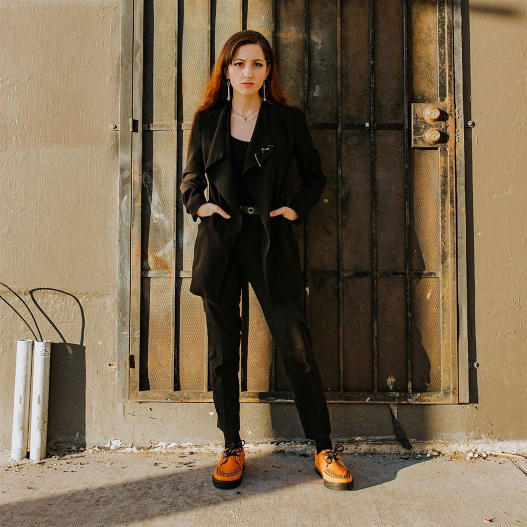 TUK Pointed Creeper Sneaker Orange Cow Suede Platform Shoes - A9182