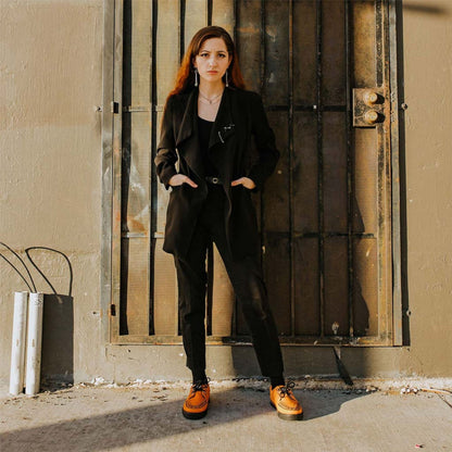 TUK Pointed Creeper Sneaker Orange Cow Suede Platform Shoes - A9182