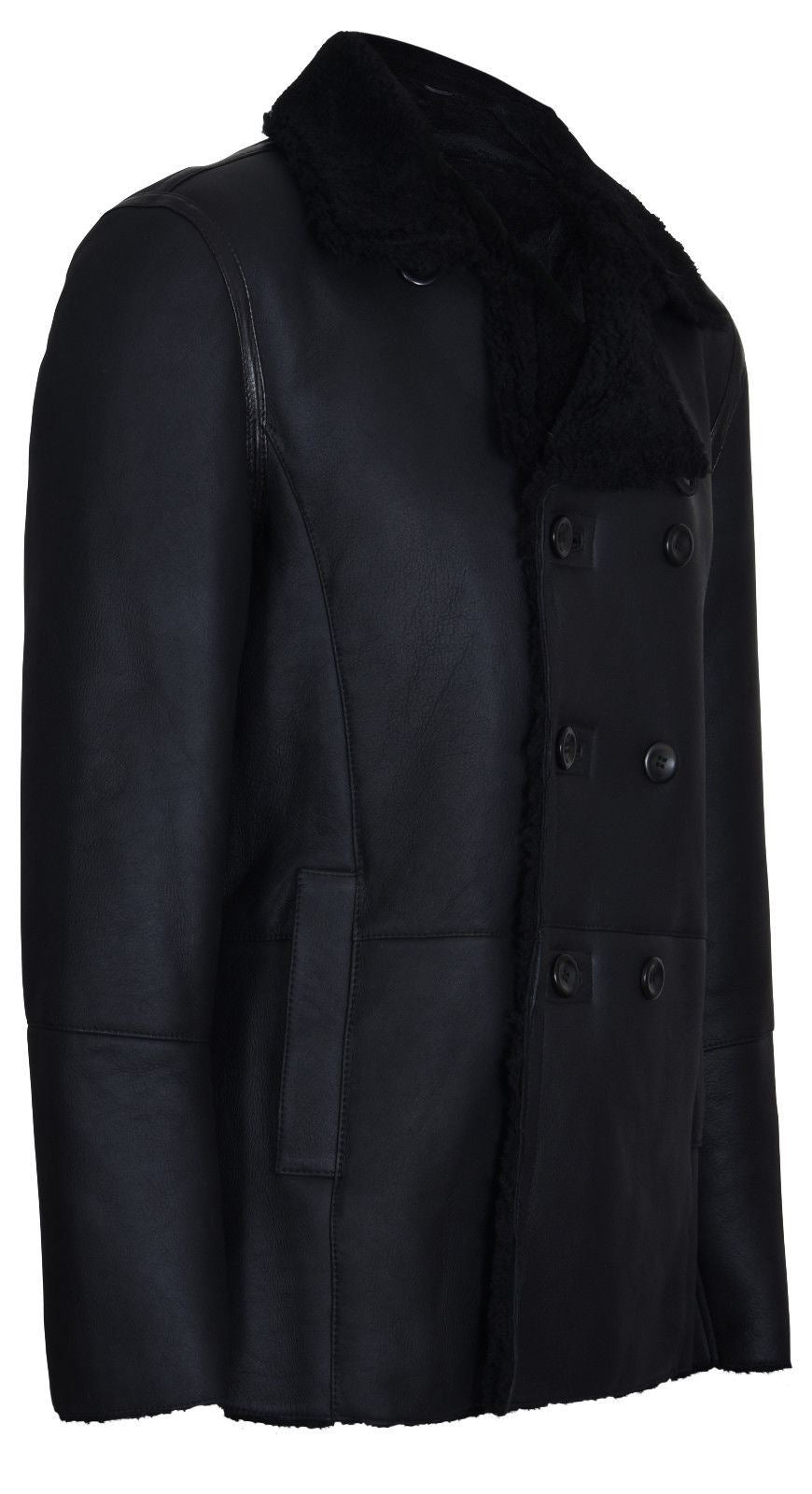 Mens Double Breasted Shearling Sheepskin Coat-Kington