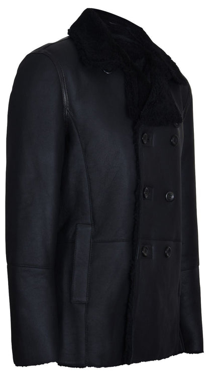 Mens Double Breasted Shearling Sheepskin Coat-Kington