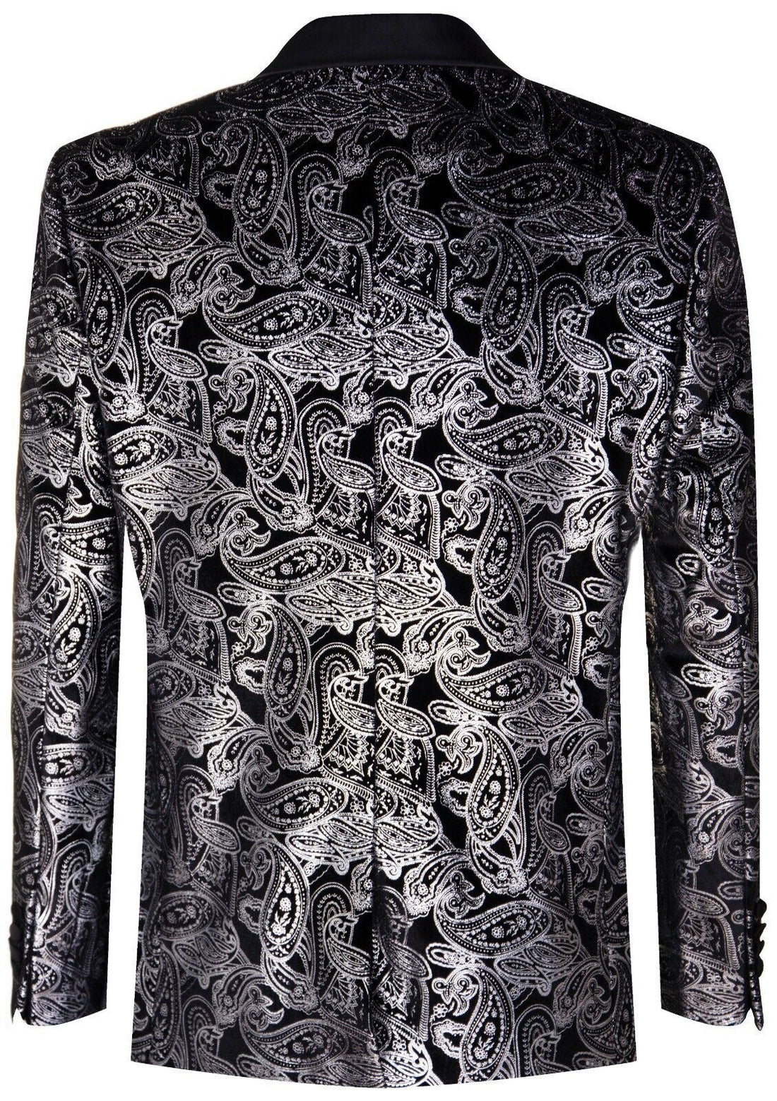 Mens Classic Silver Paisley Black Velvet Tuxedo Dinner Jacket Tailored Blazer