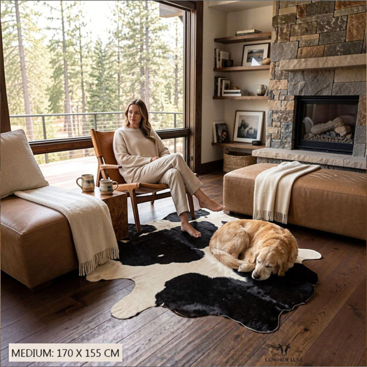 Natural Cow Leather Black White Cowhide Hairon Rug