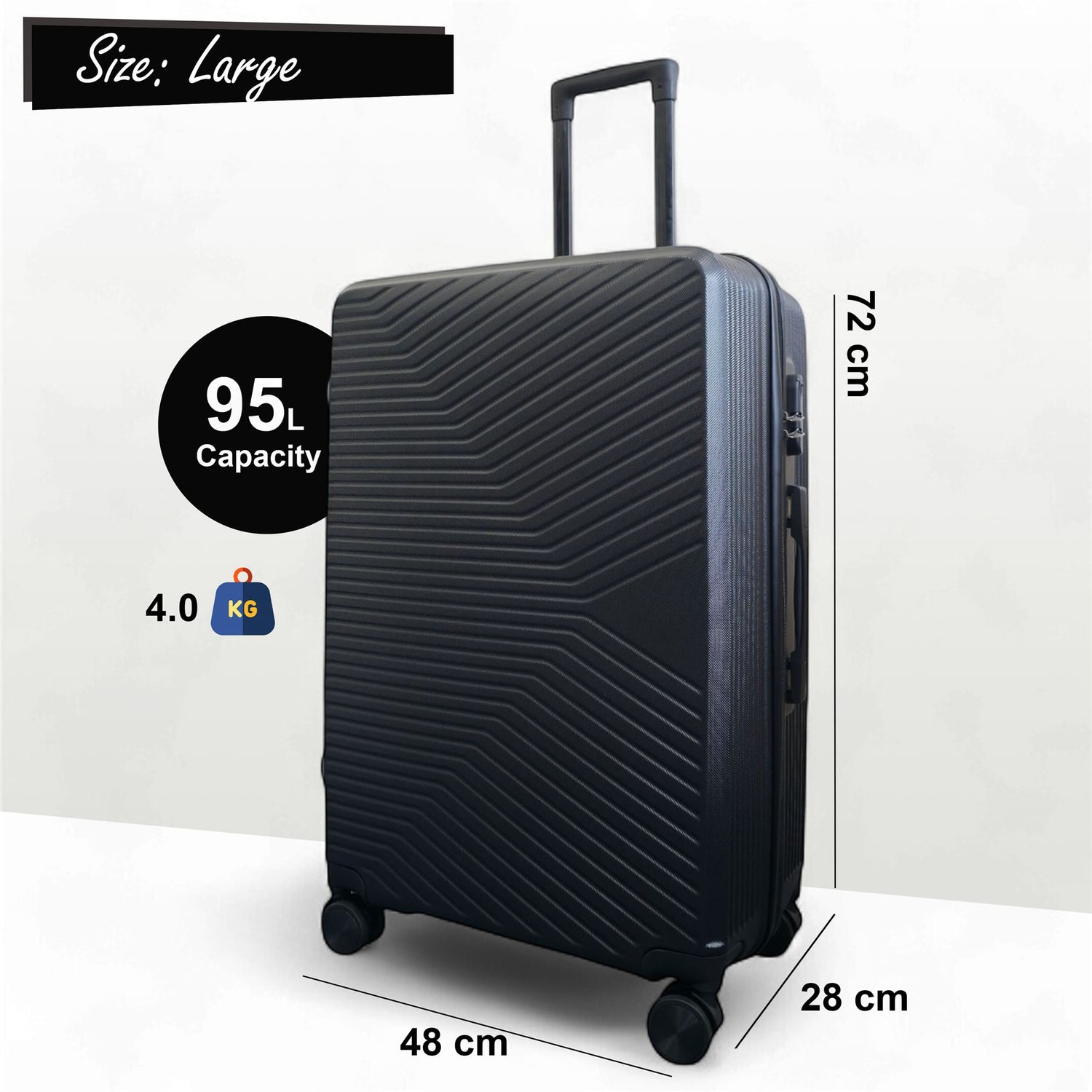 Junee Large Hard Shell Suitcase in Black