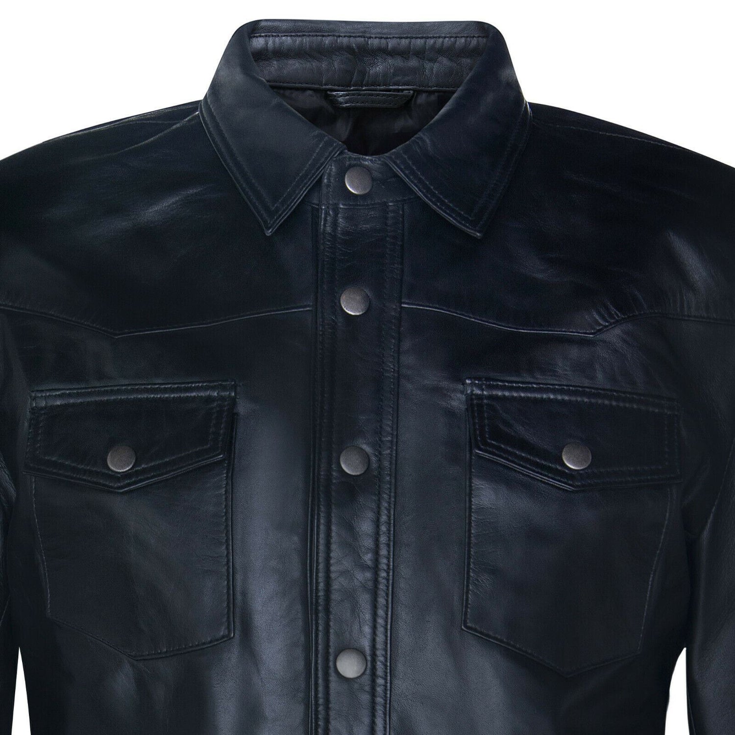 Mens Retro Denim Leather Shirt Jacket-Dorking