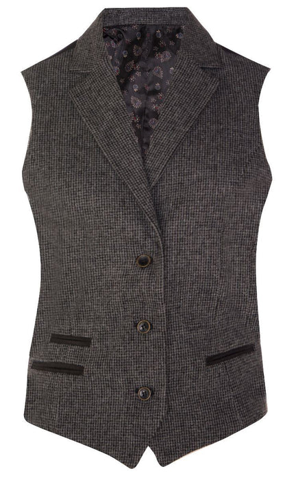 Womens Tweed 1920s Herringbone Grey Waistcoat