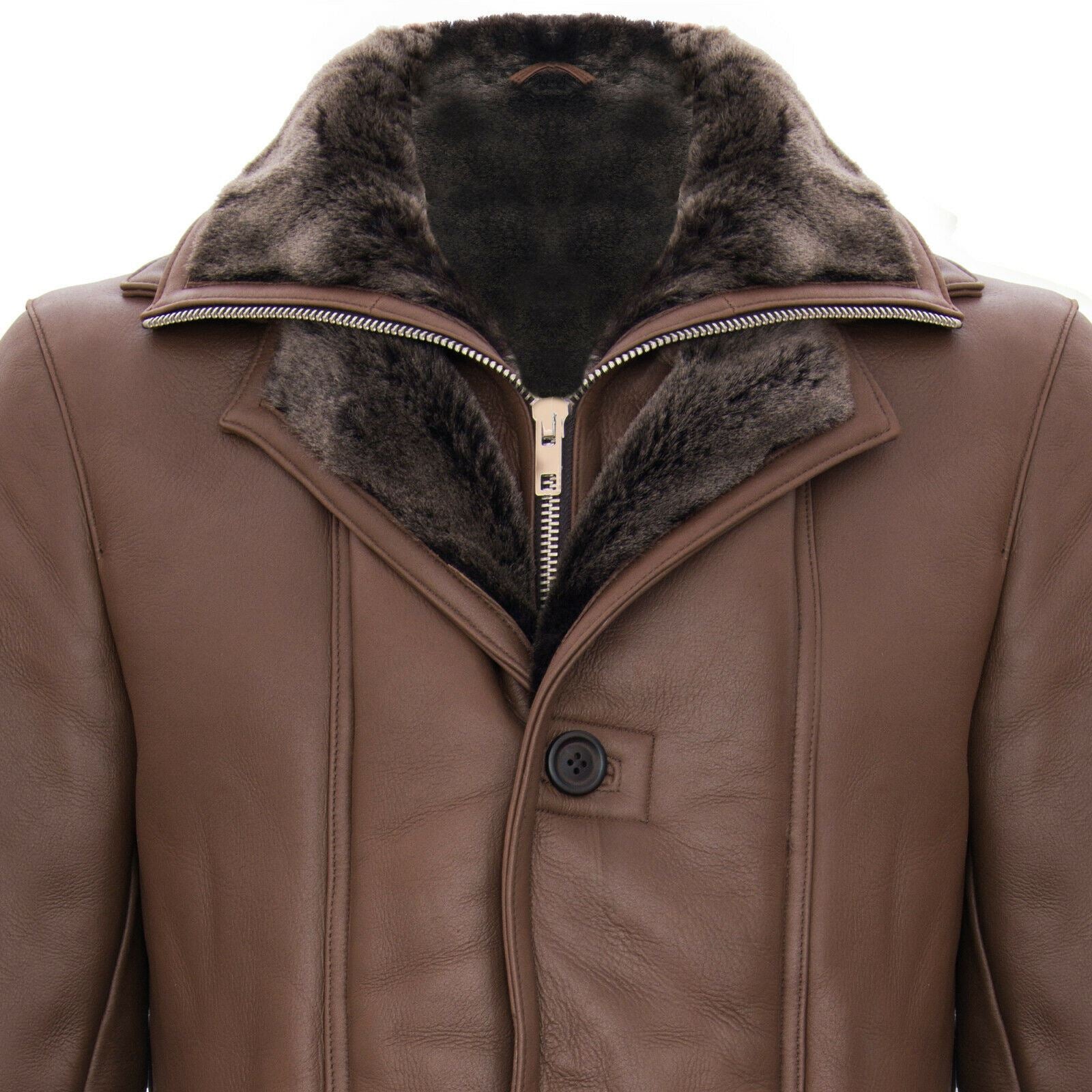 Mens Warm Sheepskin Leather Overcoat-Ilford