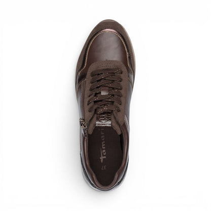 Tamaris Womens Brown Faux Leather Fashion Lace Up Sneakers - 23613-46