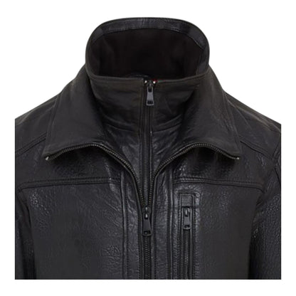 Mens Warm Mid-Length Leather Biker Coat - Sikander