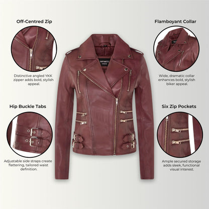 Womens Leather Brando Biker Jacket - Orlando
