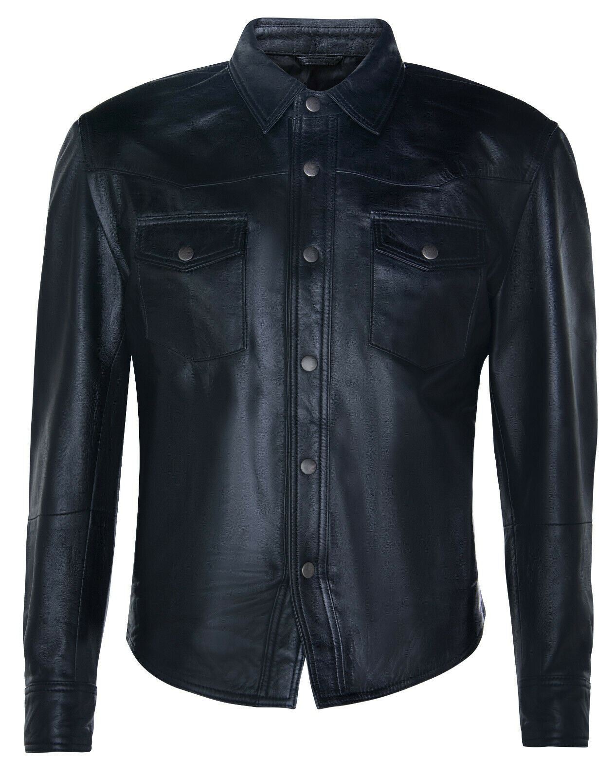 Mens Retro Denim Leather Shirt Jacket-Dorking