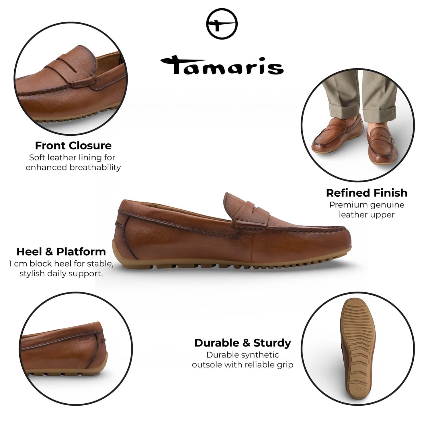 Tamaris Mens Brown Leather Moccasin Loafers Casual Shoes
