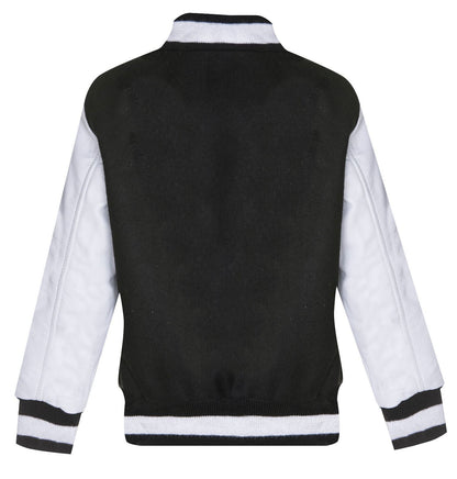 Kids Varsity Bomber Jacket with Real Leather Sleeves 3-13 yrs