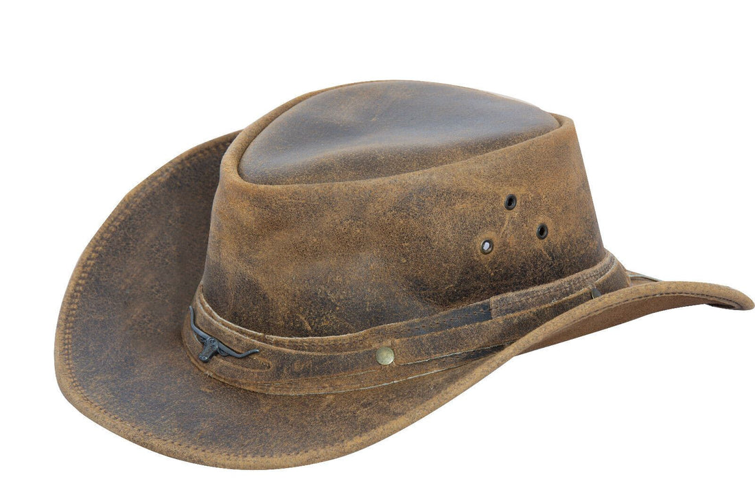 Cowboy Aussie Real Leather Hat Australian Tan Brown Western Outback Bush Hat