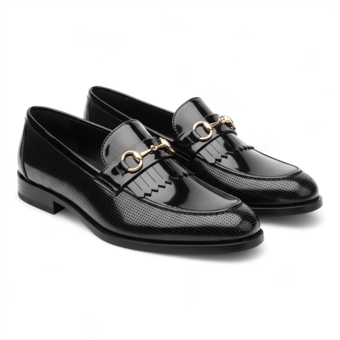 Mens Black Patent Faux Leather Formal Loafers Shoes