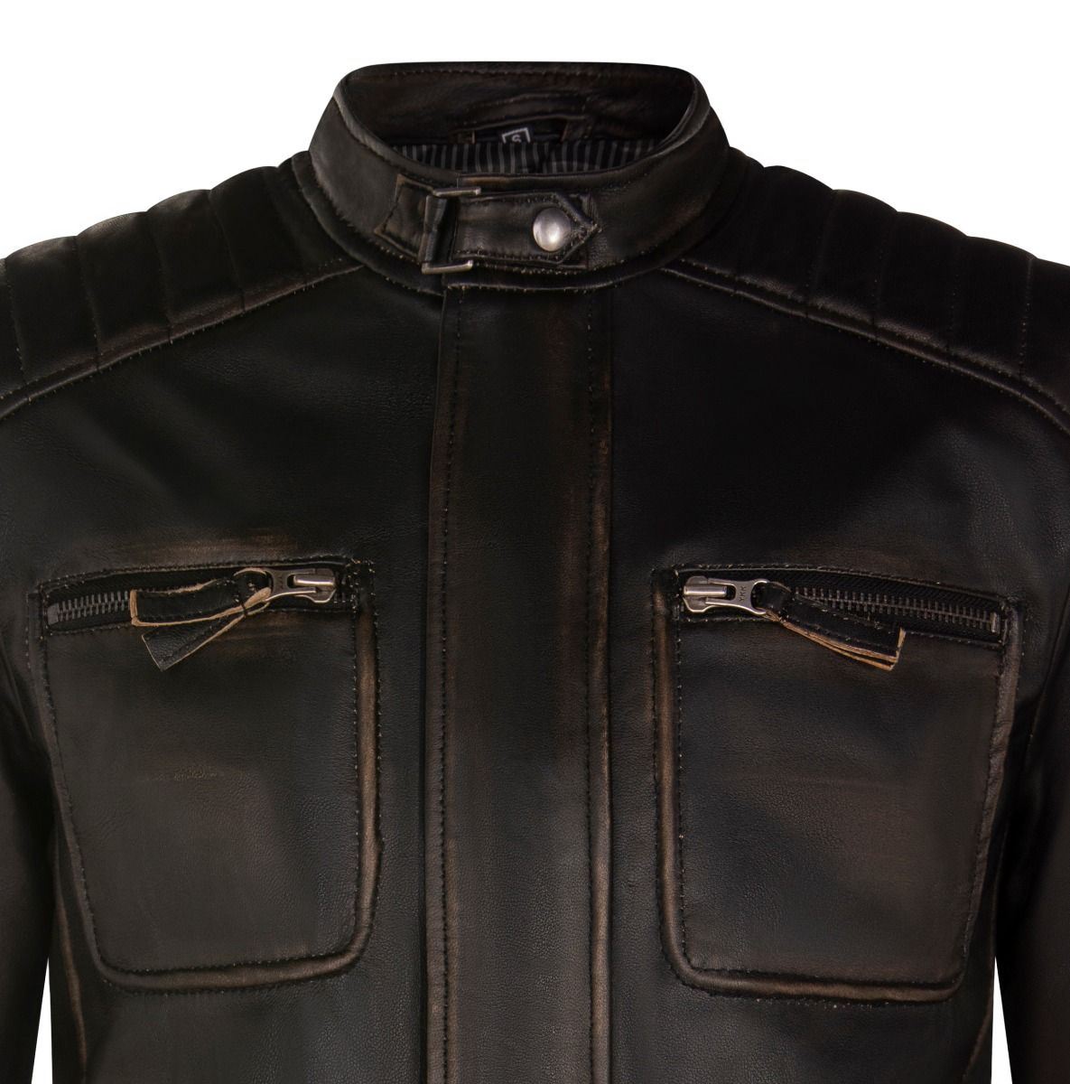 Mens Vintage Leather Retro Biker Jacket - Zakinthos - Upperclass Fashions 