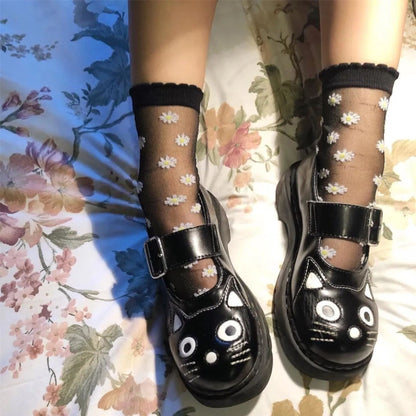 TUK Womens Mary Jane Kitty Black Leather Platform Goth Shoes - T2025