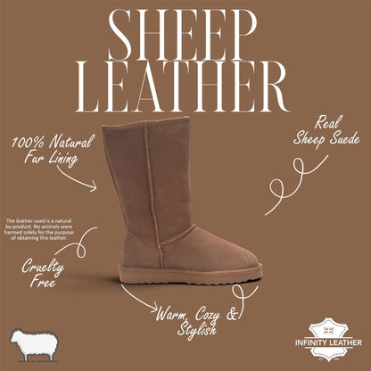 Women’s Chestnut Genuine Sheepskin Fur-Lined Winter Mid-Calf Boots