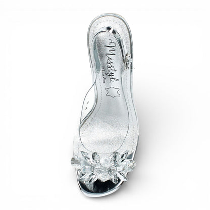 Laura Vita Women’s Mira 01 Clear Silver Slip-On Cinderella Heel Sandals