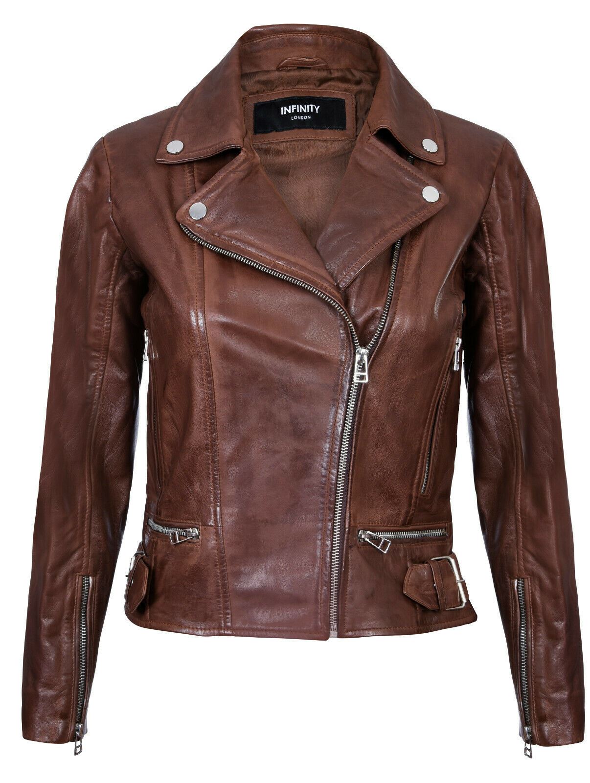 Womens Vintage Leather Biker Jacket-Luton