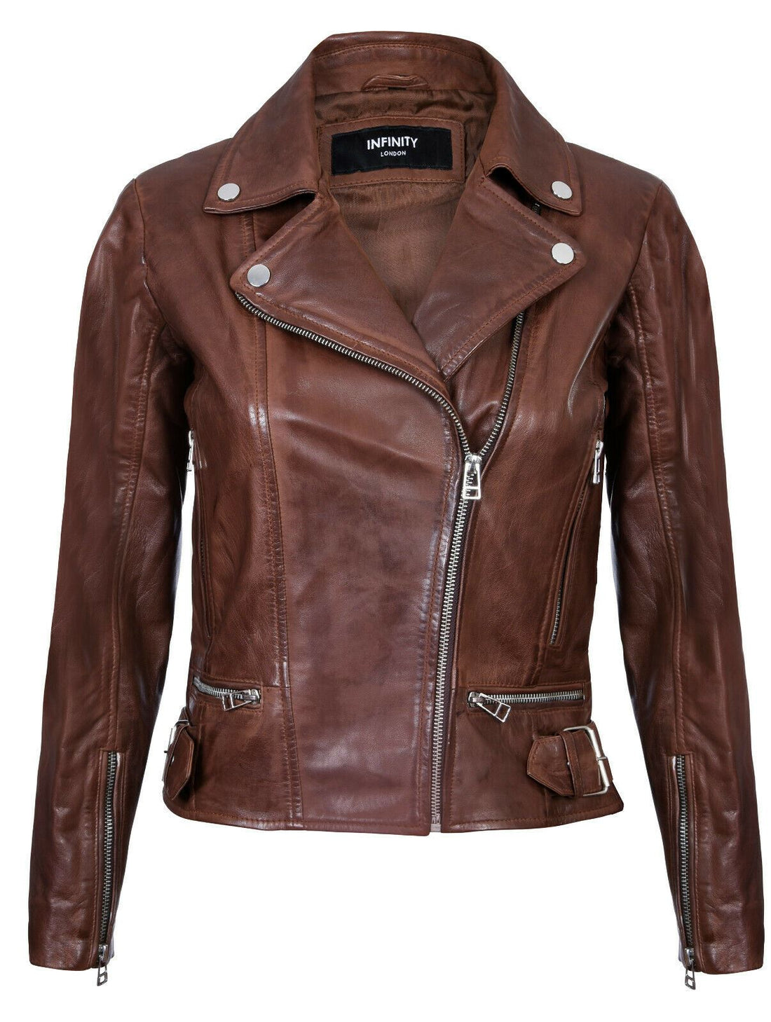 Womens Vintage Leather Biker Jacket-Luton - Upperclass Fashions 