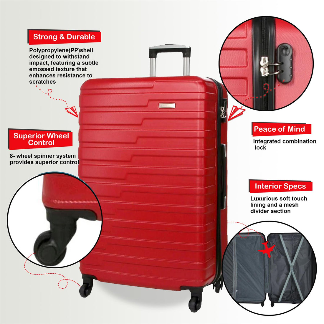 Crossville Large Hard Shell Suitcase in Red