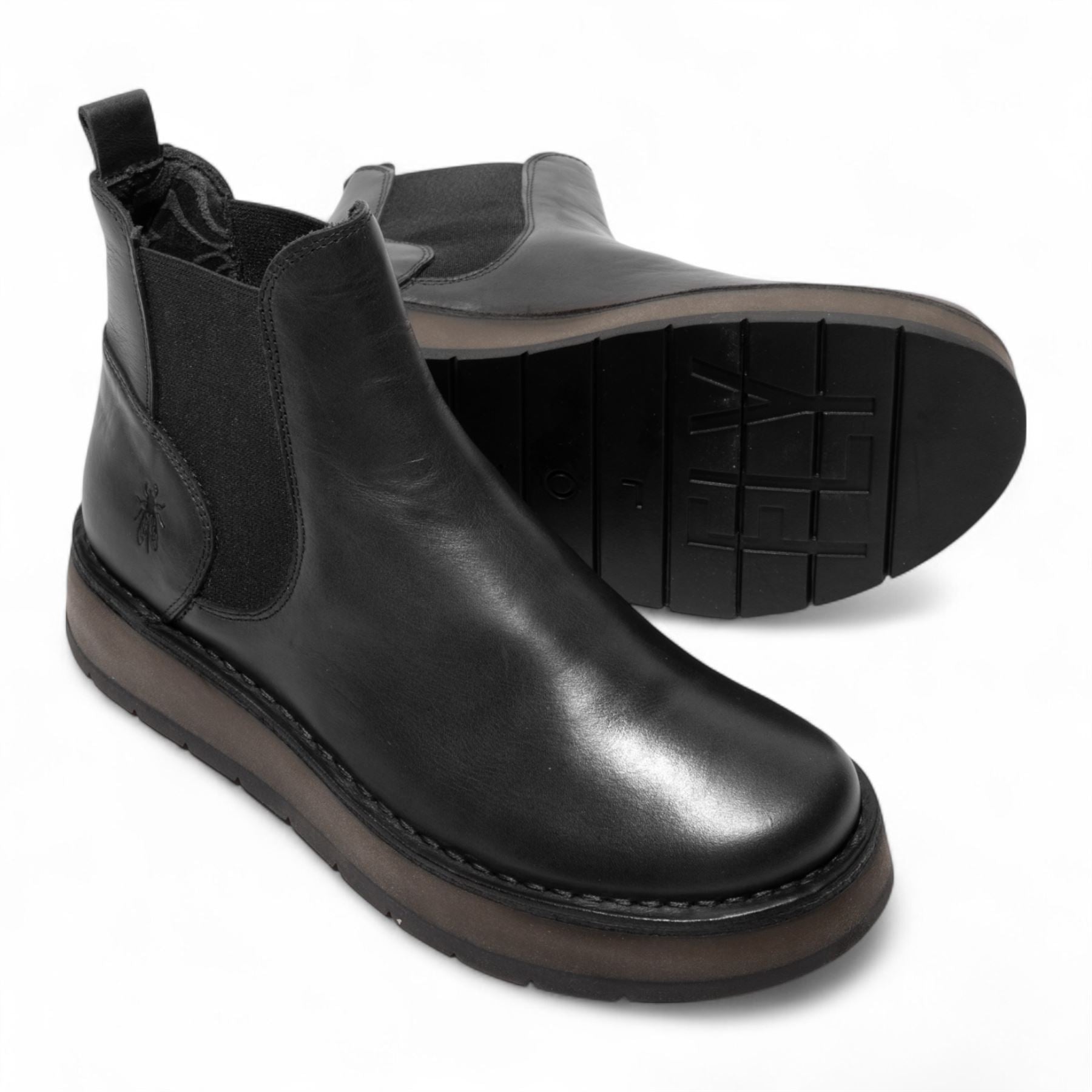 Fly London Womens Black RAWI131 Chelsea Leather Ankle Pull-On Classic Comfort Boots