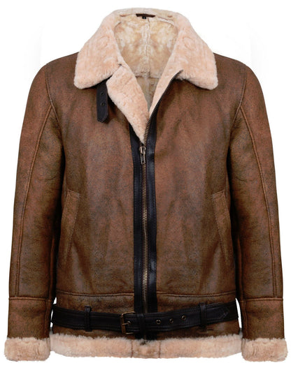Mens Vintage Brown Sheepskin Flying Jacket- Huntingdon