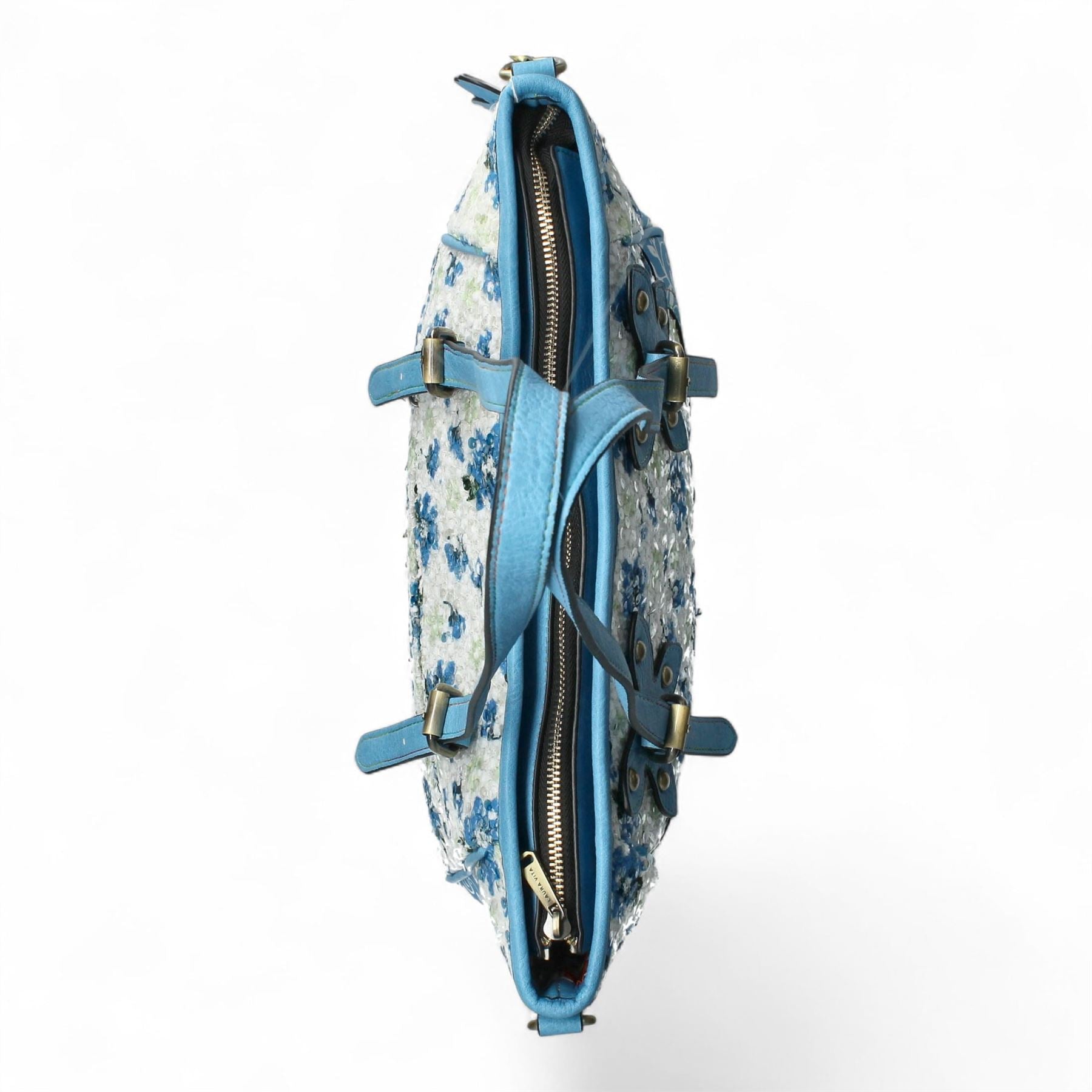 Laura Vita Aloe-02 Womens Blue Floral Print Adjustable Straps Shoulder Tote Bag