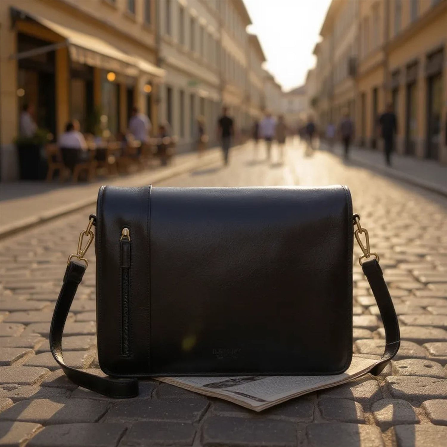 Genuine Leather Black Laptop Satchel Messenger Shoulder Bag - Astor
