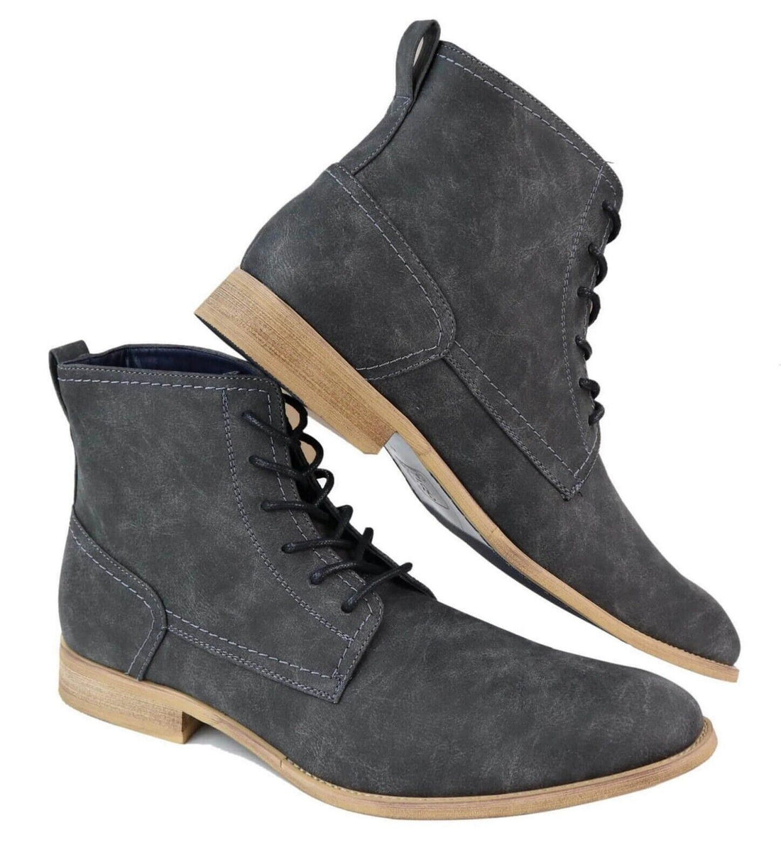 Mens Matt Grey Suede Lace Up Ankle Boots - Upperclass Fashions 