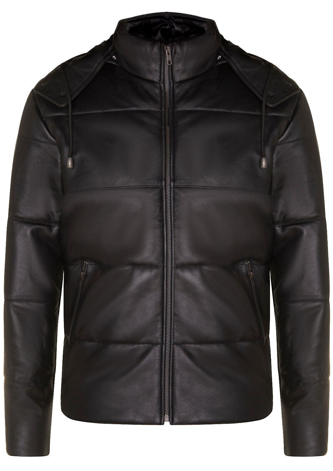 Mens Hooded Puffer Leather Bomber Jacket-Corbridge