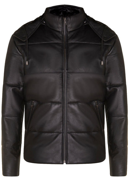 Mens Hooded Puffer Leather Bomber Jacket-Corbridge