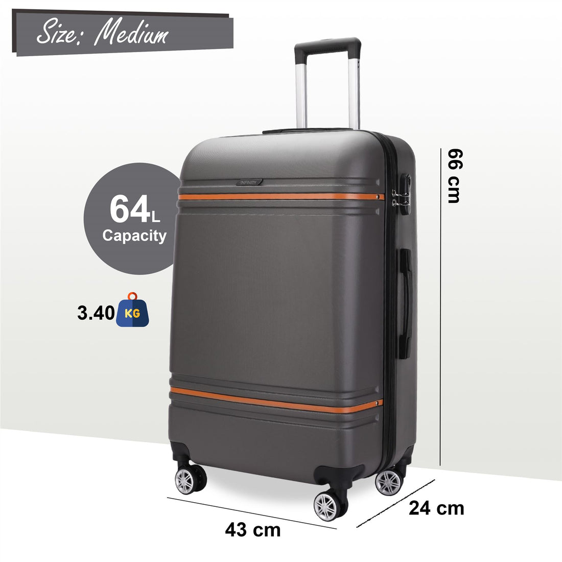 Calgary Medium Hard Shell Suitcase in Charcoal Black
