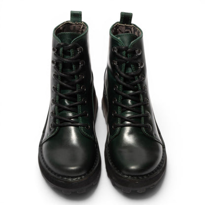 Fly London Womens Green Leather Lace-Up Ankle Boots - HAZI147