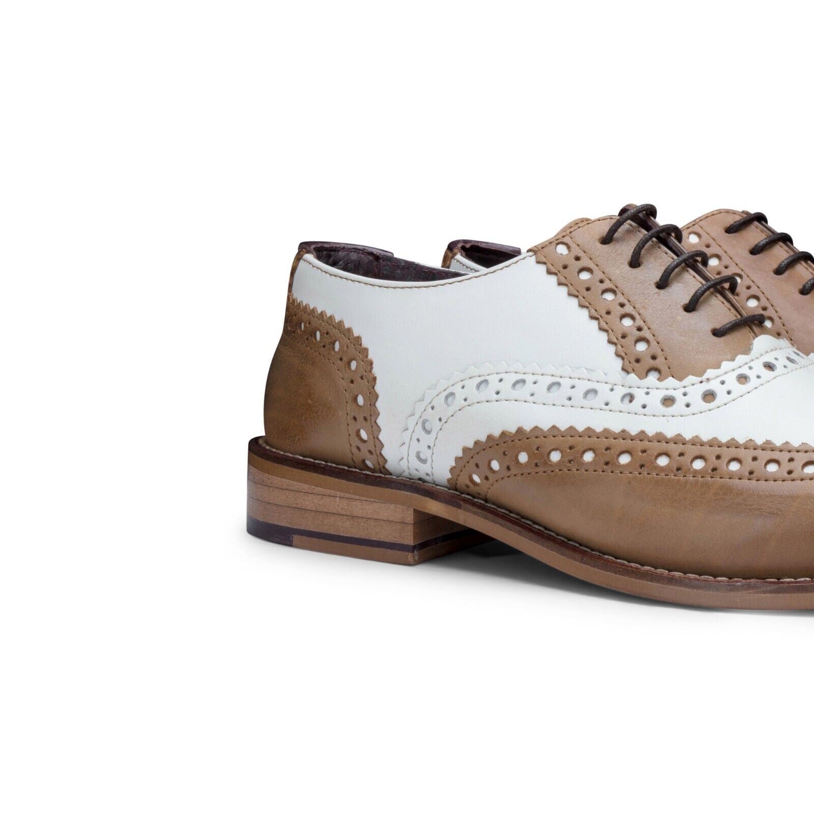 Mens Classic Oxford Tan/White Leather Gatsby Brogue Shoes - Upperclass Fashions 