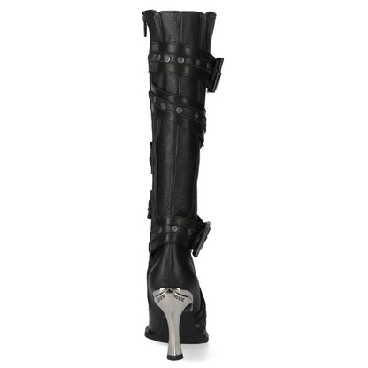 New Rock Womens Black Leather Gothic Knee-High Heeled Boots - M-9029-C10