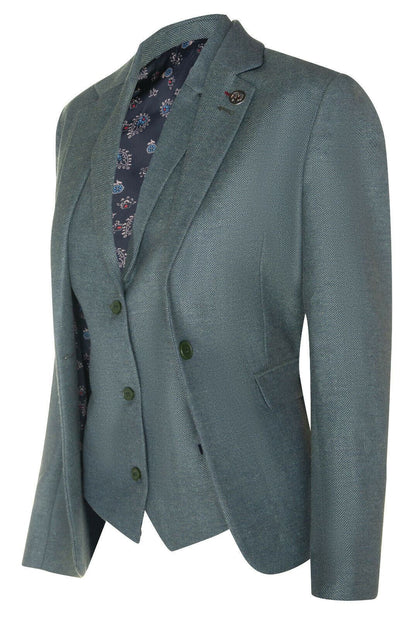Womens Tweed Herringbone Green Wool 1920s Blazer