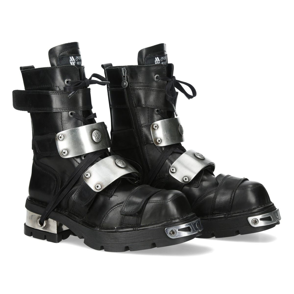 New Rock Metallic Black Leather Gothic Punk Rock High Boots - MET048-C9