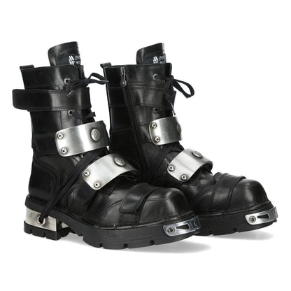 New Rock Metallic Black Leather Gothic Punk Rock High Boots - MET048-C9