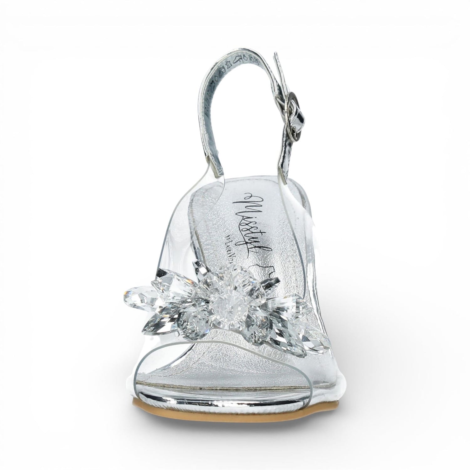 Laura Vita Women’s Mira 01 Clear Silver Slip-On Cinderella Heel Sandals