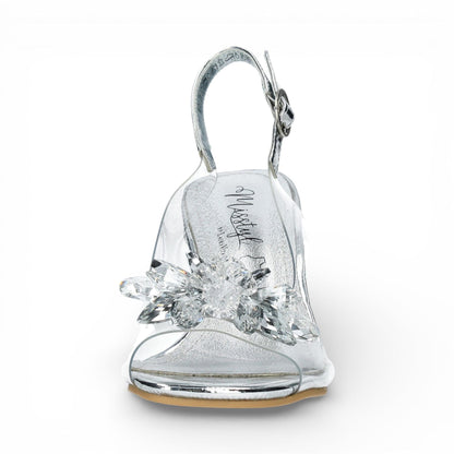 Laura Vita Women’s Mira 01 Clear Silver Slip-On Cinderella Heel Sandals
