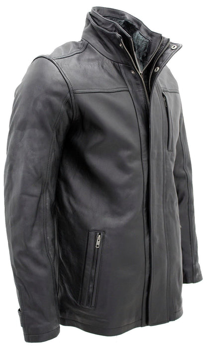 Mens Classic Warm Leather Mid Length Overcoat-Eastwood